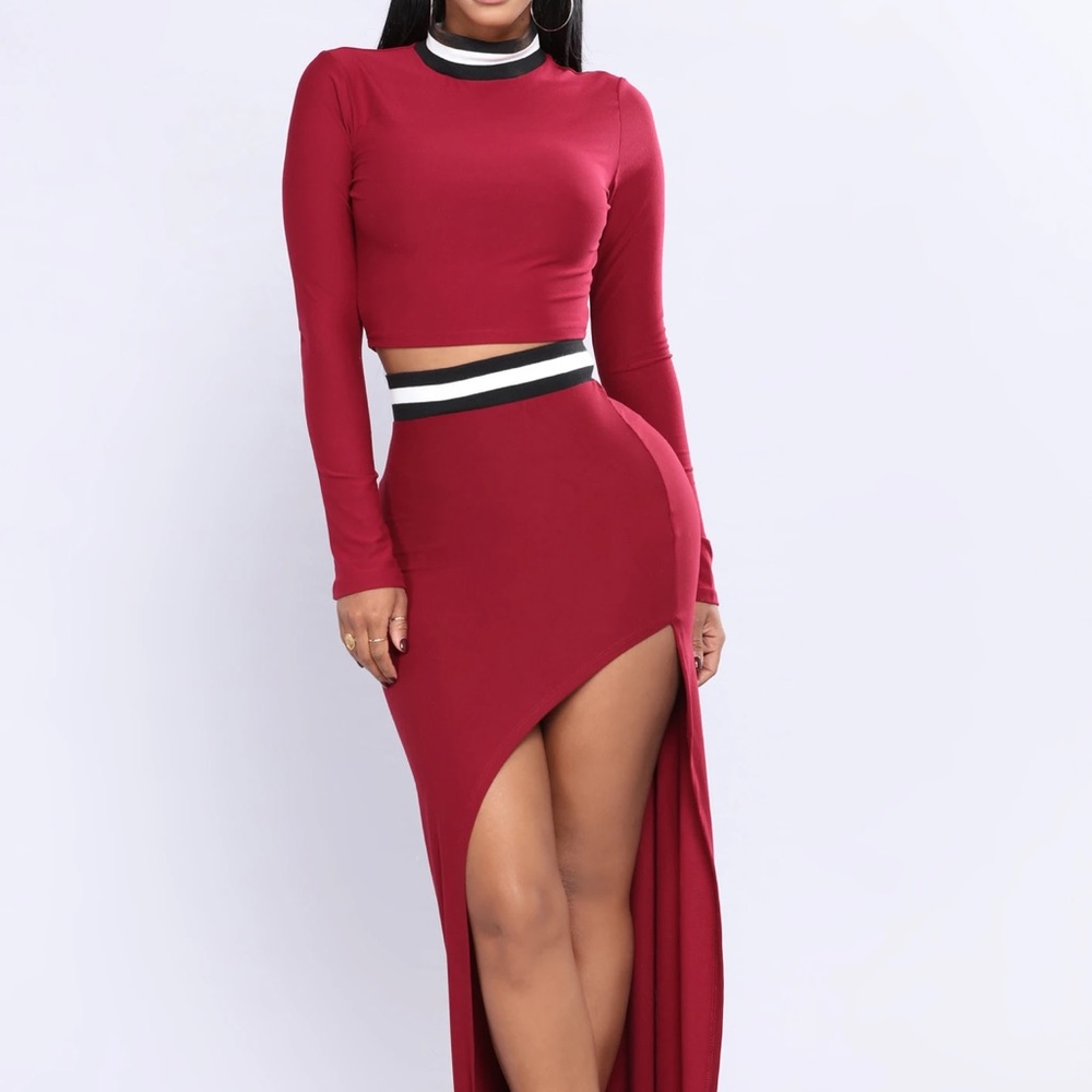 Fashion Nova Classic Striped Skirt Set - Wine